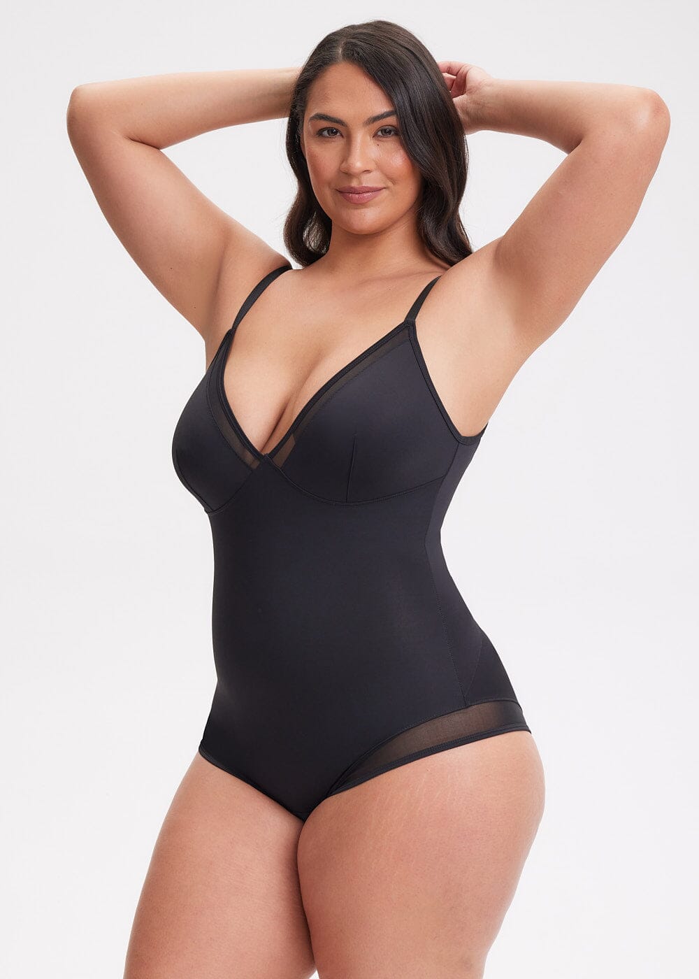 V-Neck Mesh Shaping Bodysuit - She's Waisted