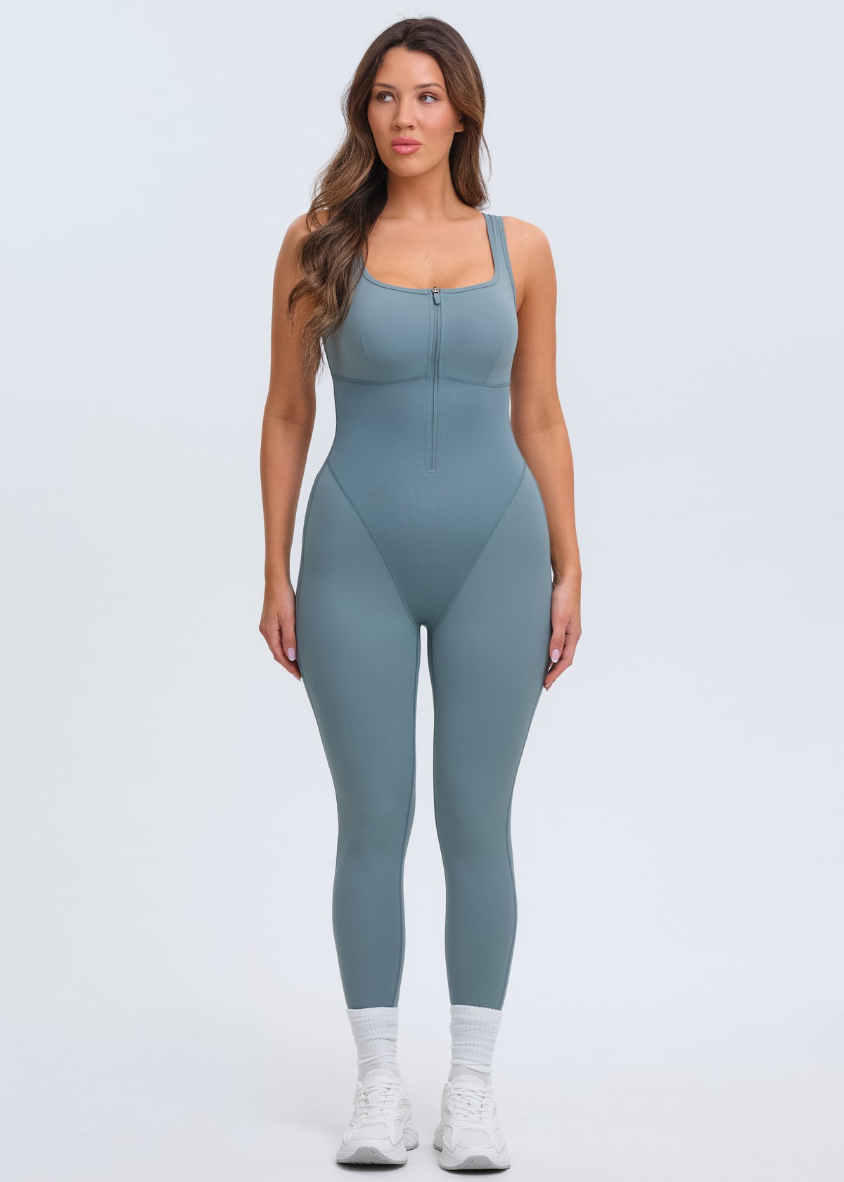 トップス PRANK PROJECT Scuba Bodysuit Faux Leather Shapewear Bodysuit | Mock Neck Zip Front - Popilush