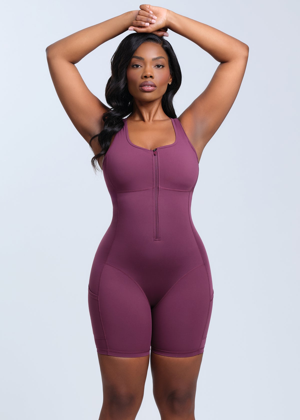 トップス PRANK PROJECT Scuba Bodysuit Faux Leather Shapewear Bodysuit | Mock Neck Zip Front - Popilush