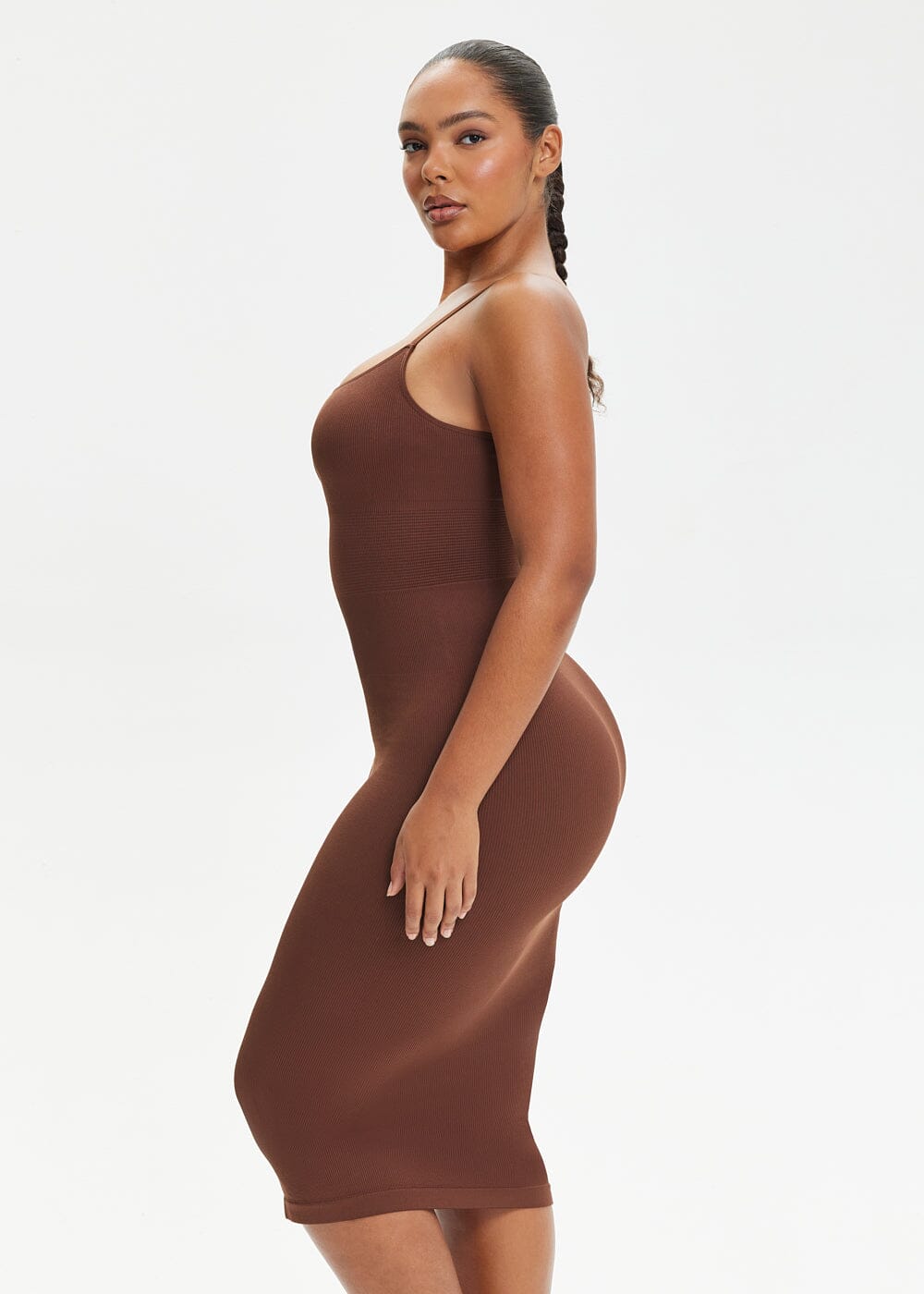 Spaghetti Strap Shapewear Dress Midi - She's Waisted