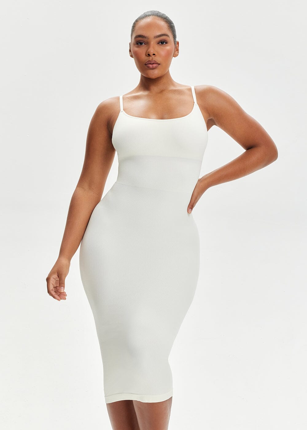 Spaghetti Strap Shapewear Dress Midi - She's Waisted