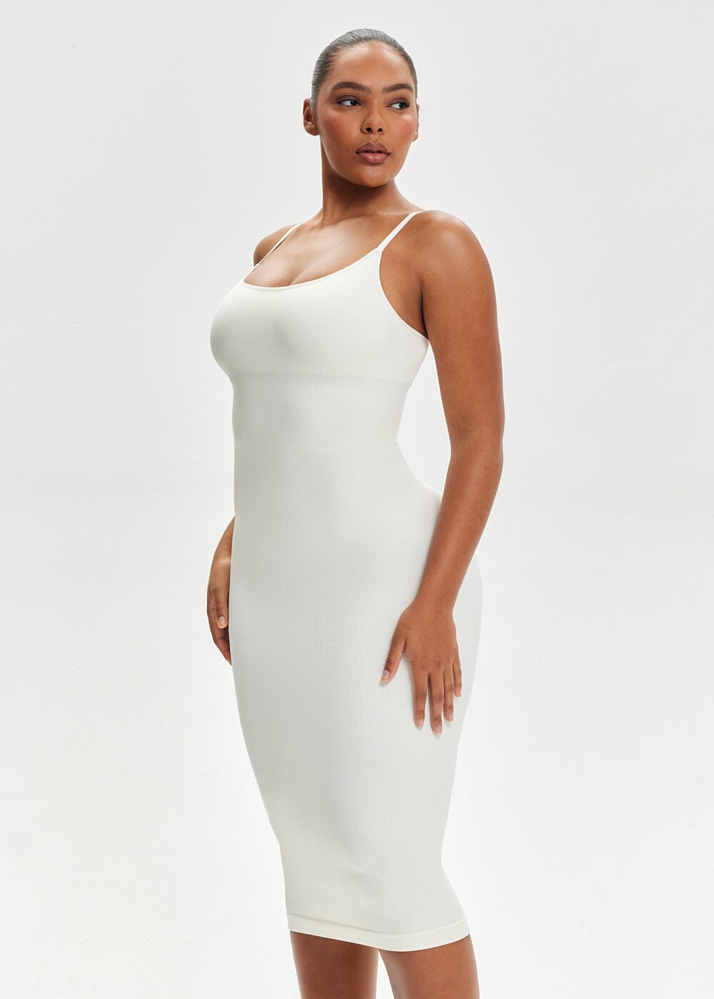 Spaghetti Strap Shapewear Dress Midi - She's Waisted