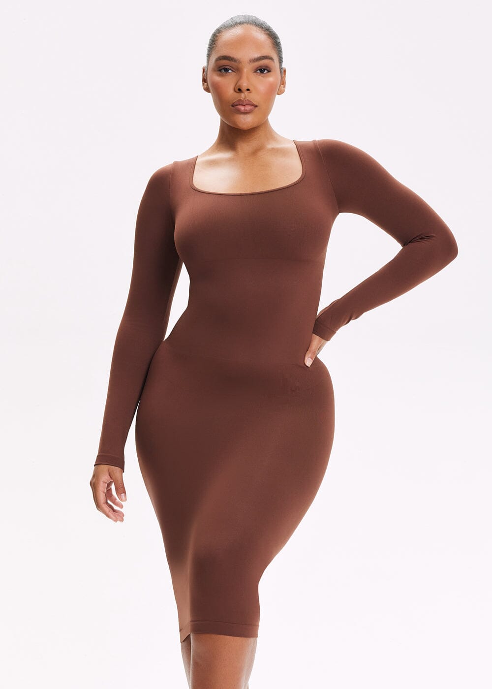 Shapewear Dress Square Neck Long Sleeve - She's Waisted