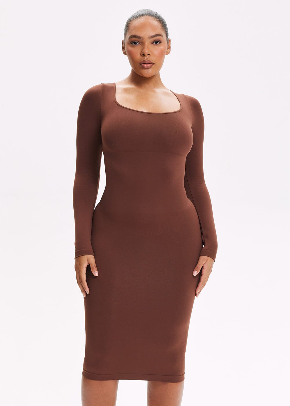 Shapewear Dress Square Neck Long Sleeve - She's Waisted