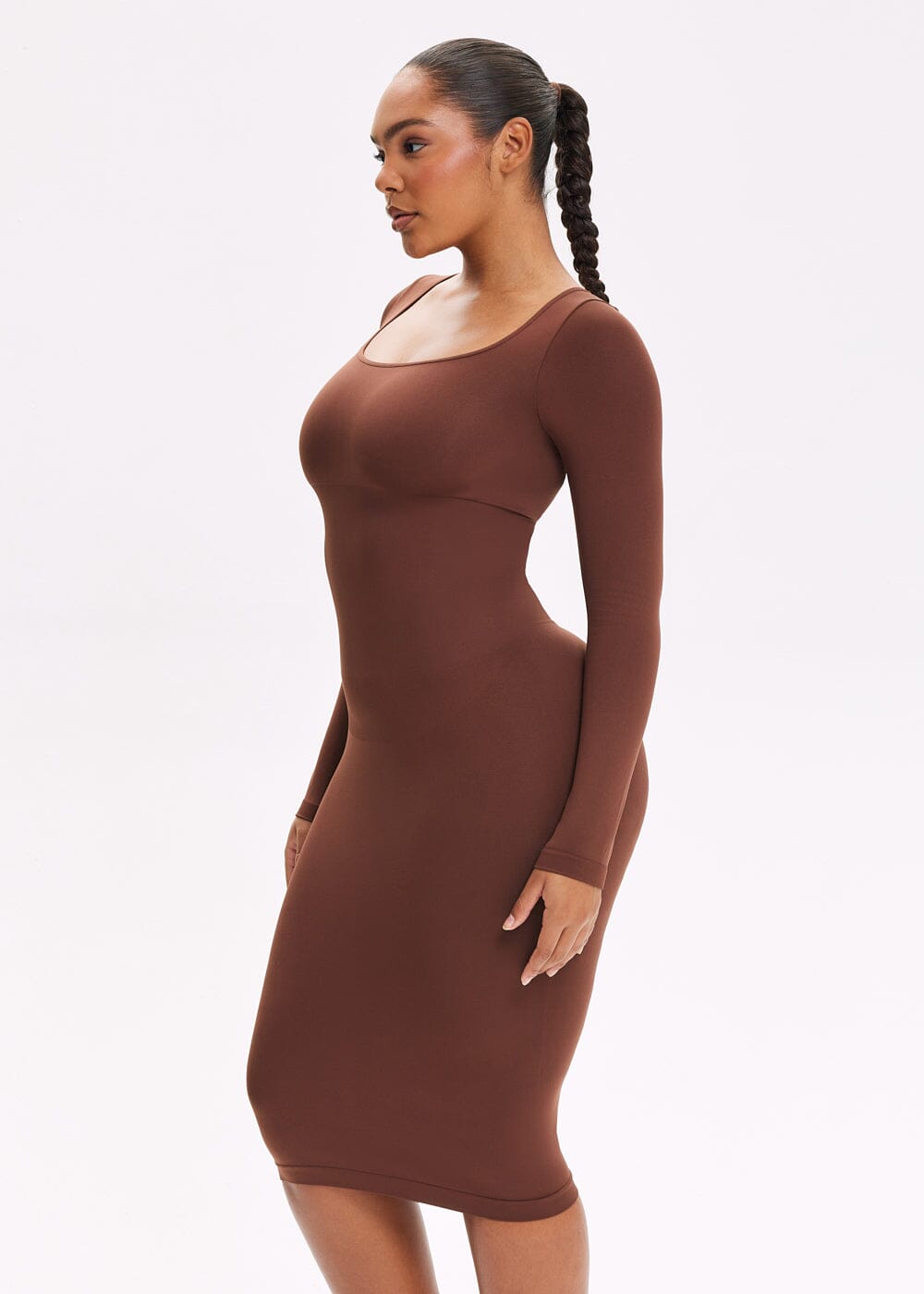 Shapewear Dress Square Neck Long Sleeve - She's Waisted