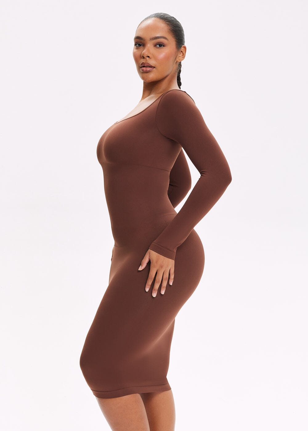 Shapewear Dress Square Neck Long Sleeve - She's Waisted