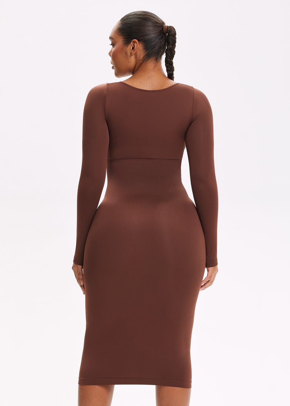 Shapewear Dress Square Neck Long Sleeve - She's Waisted