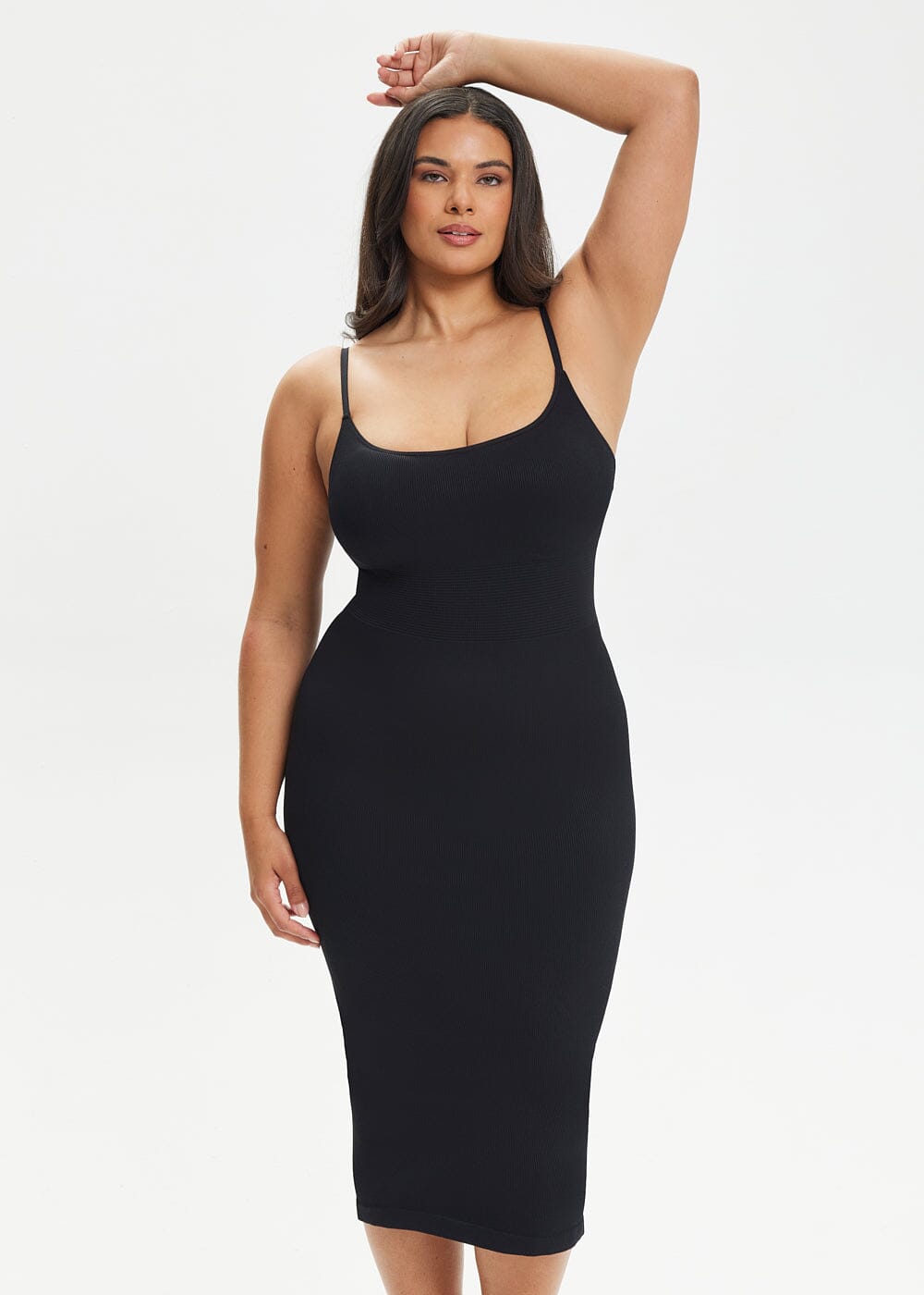 Spaghetti Strap Shapewear Dress Midi - She's Waisted