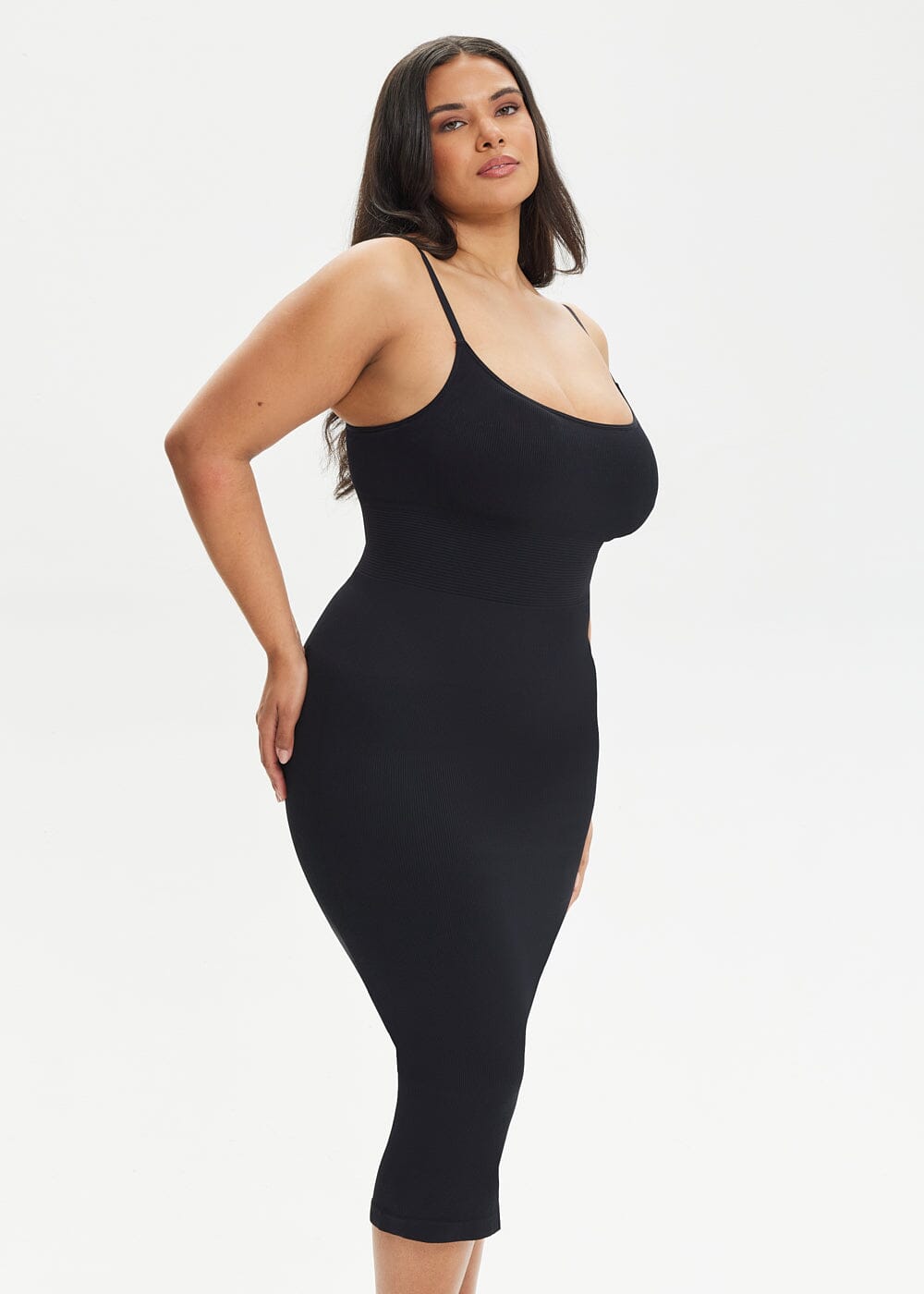 Spaghetti Strap Shapewear Dress Midi - She's Waisted