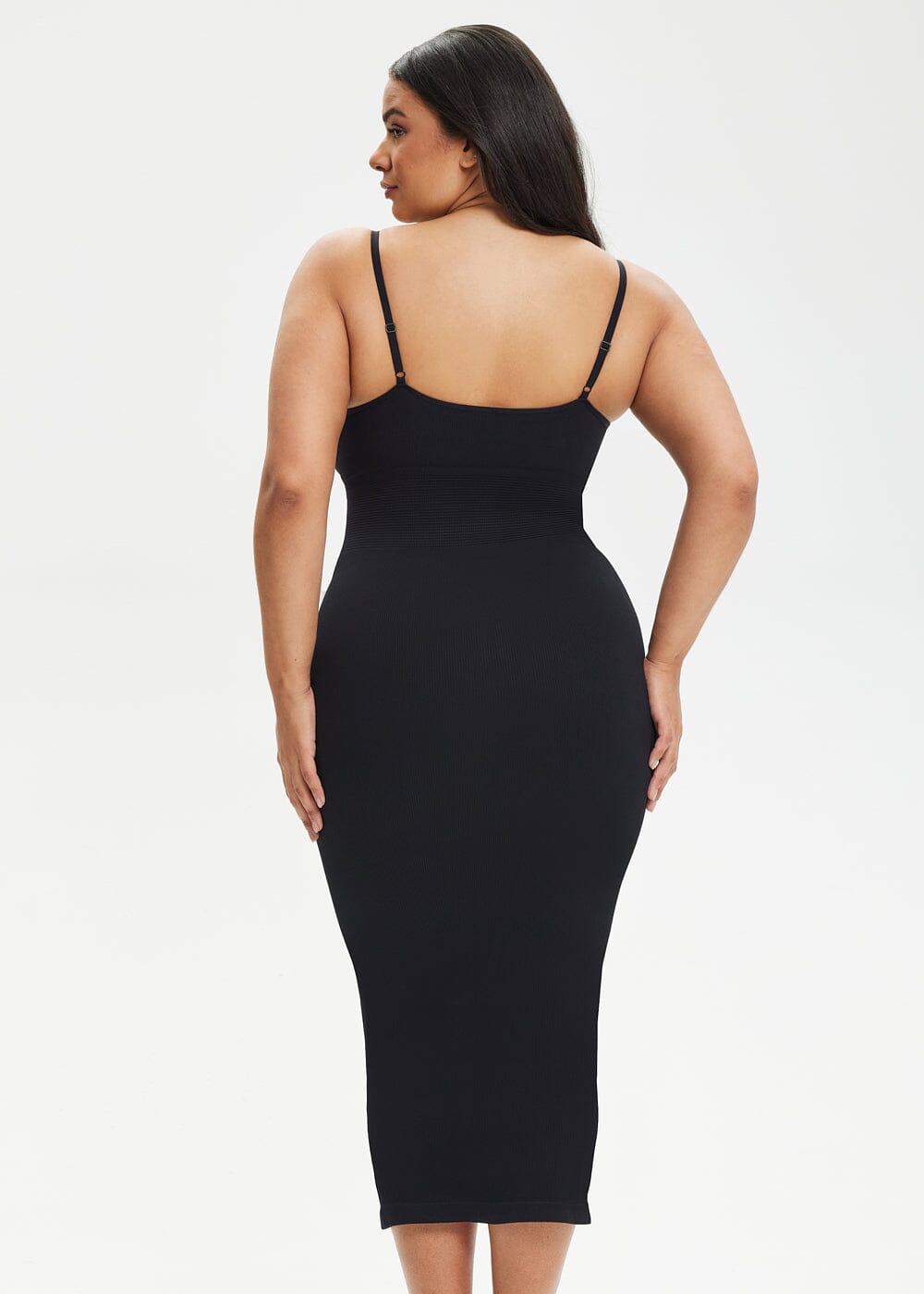 Spaghetti Strap Shapewear Dress Midi - She's Waisted