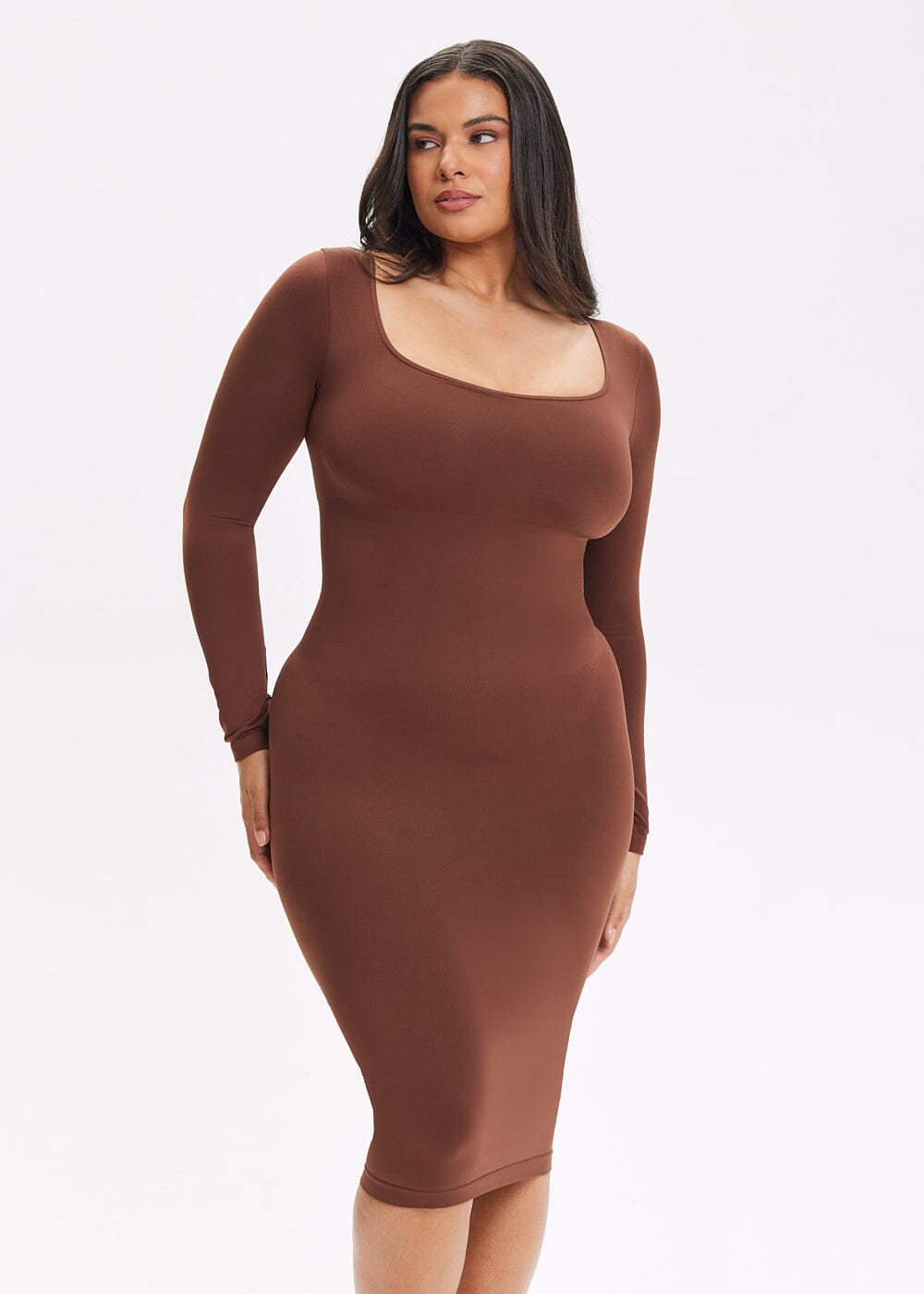 Shapewear Dress Square Neck Long Sleeve - She's Waisted