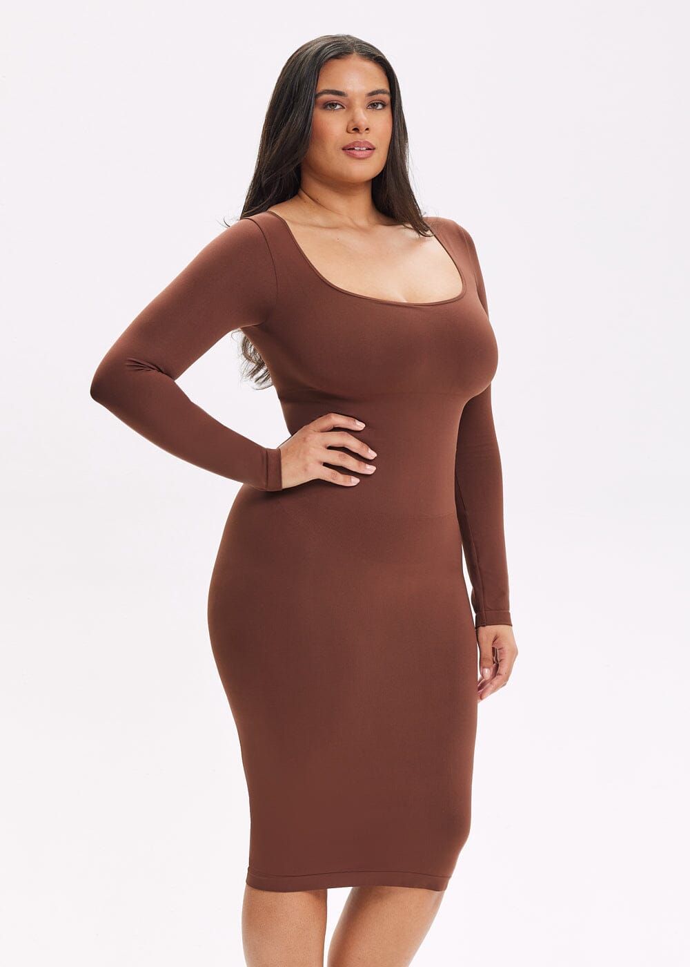 Shapewear Dress Square Neck Long Sleeve - She's Waisted