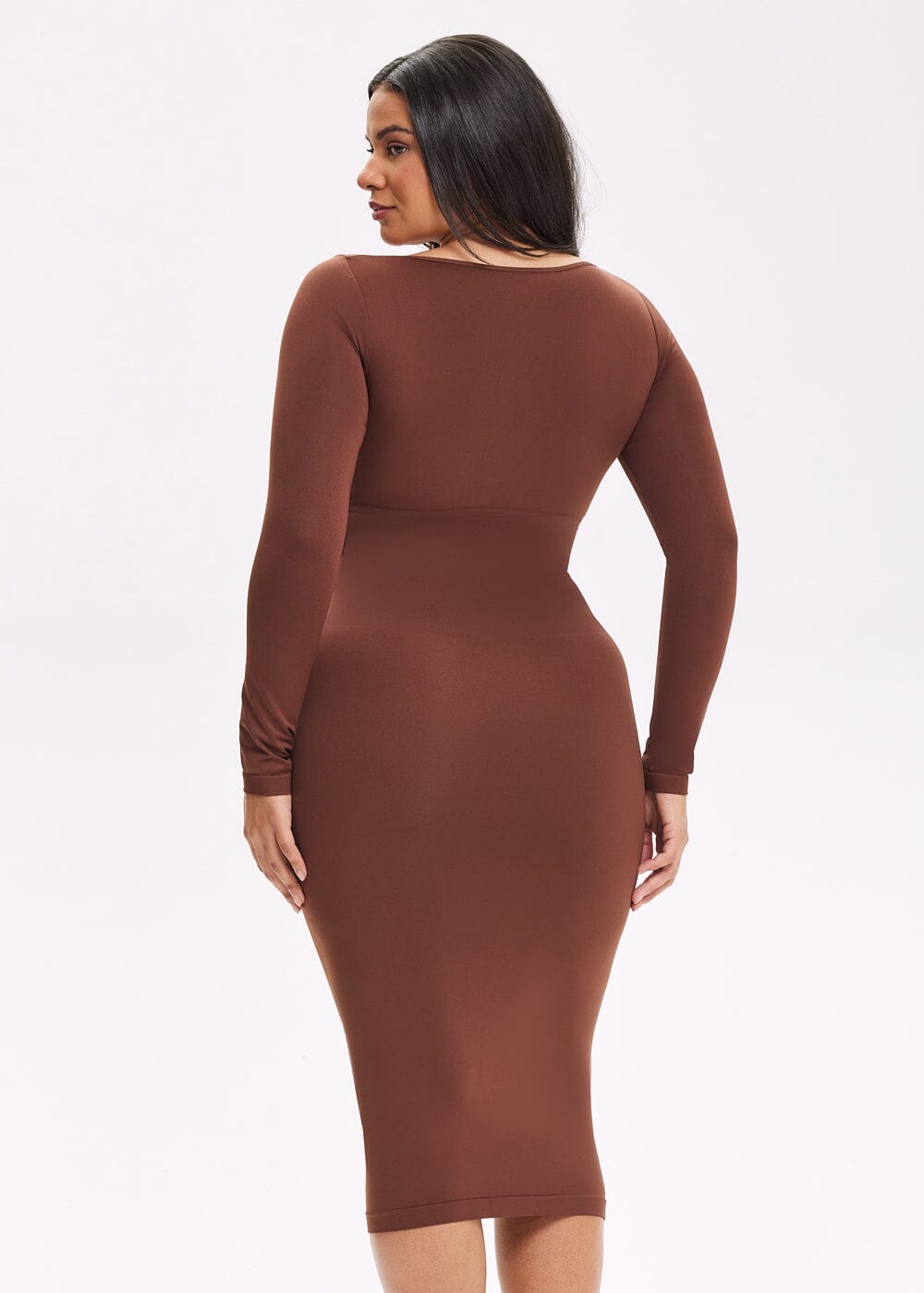 Shapewear Dress Square Neck Long Sleeve - She's Waisted