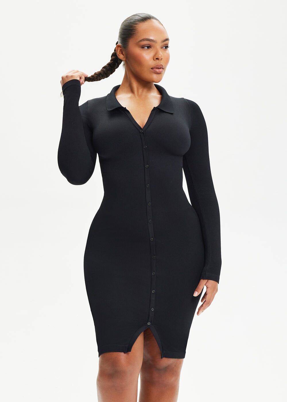 Shapewear Dress Front Button Collar - She's Waisted