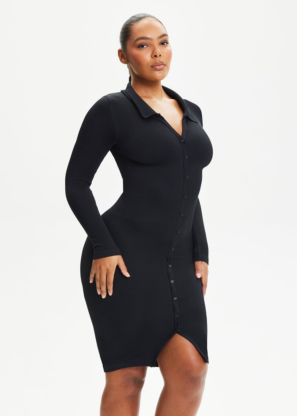 Shapewear Dress Front Button Collar - She's Waisted