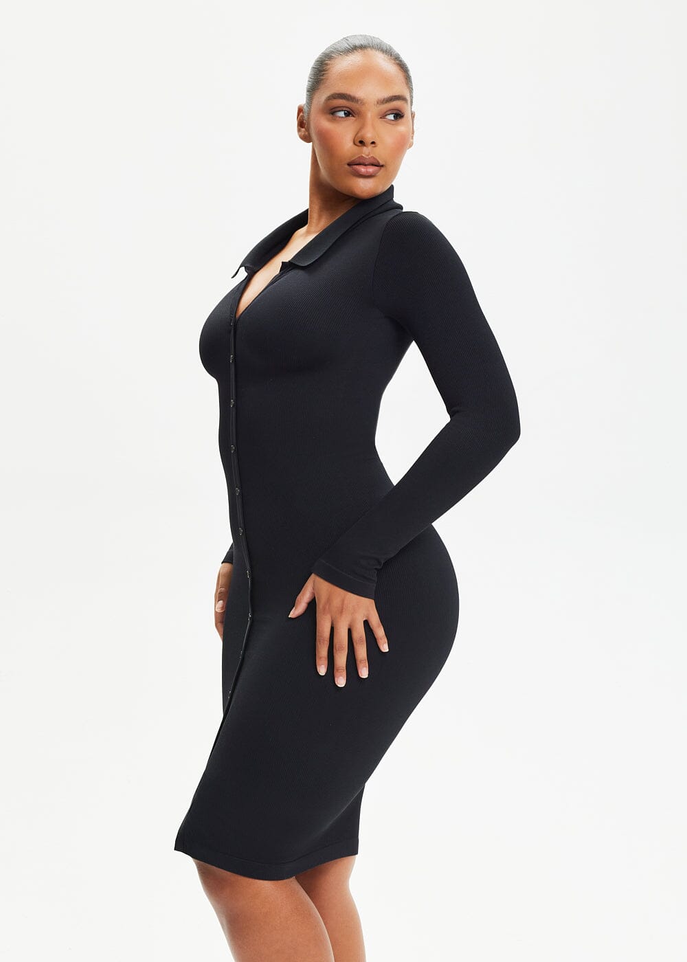 Shapewear Dress Front Button Collar - She's Waisted