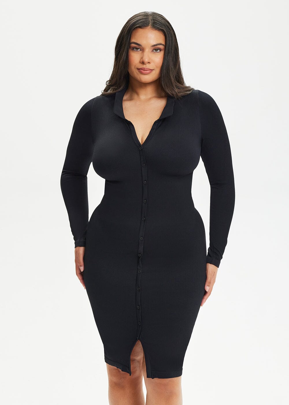 Shapewear Dress Front Button Collar - She's Waisted