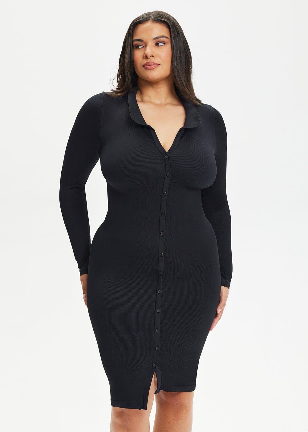 Shapewear Dress Front Button Collar - She's Waisted