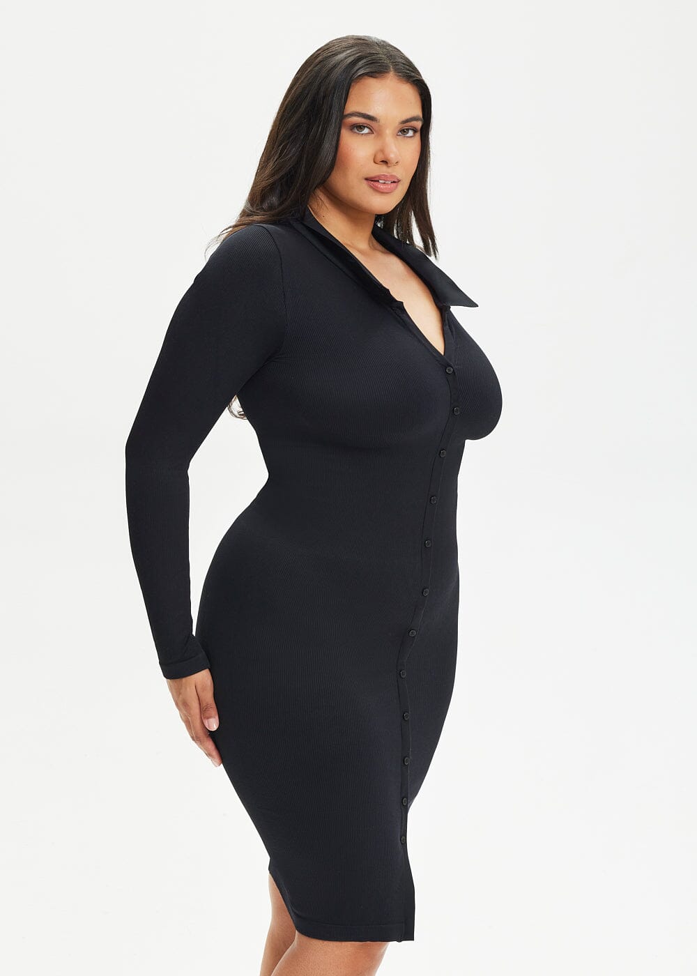 Shapewear Dress Front Button Collar - She's Waisted