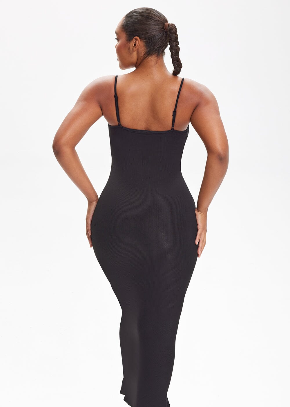 Built-In Shapewear Shorts Spaghetti Strap Midi Dress - She's Waisted