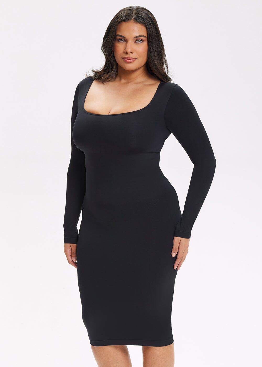 Shapewear Dress Square Neck Long Sleeve - She's Waisted