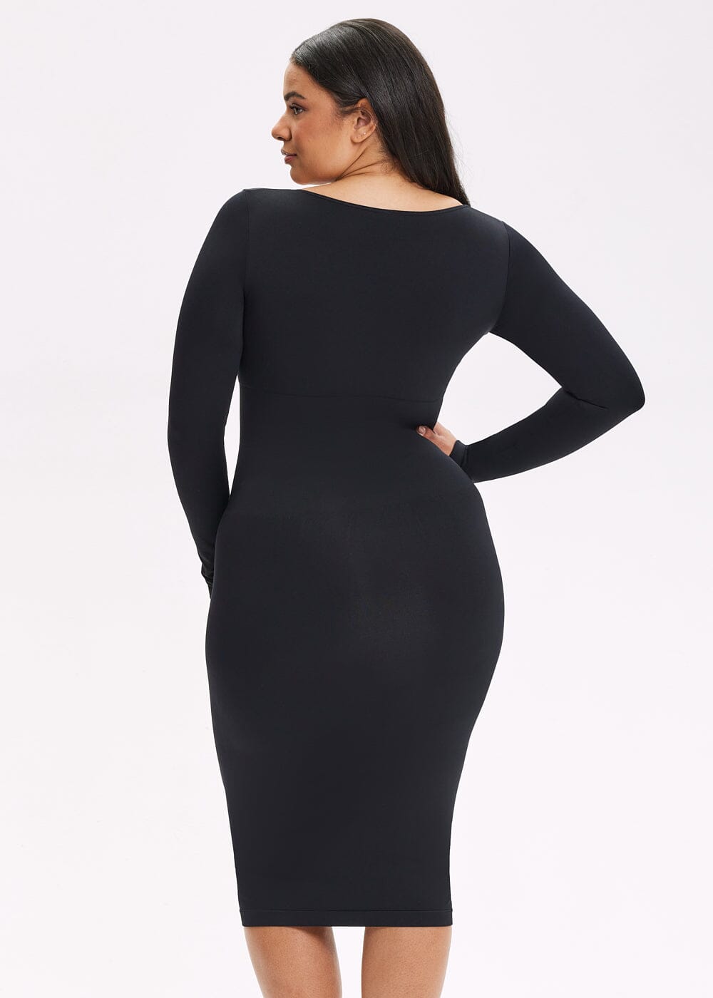 Shapewear Dress Square Neck Long Sleeve - She's Waisted