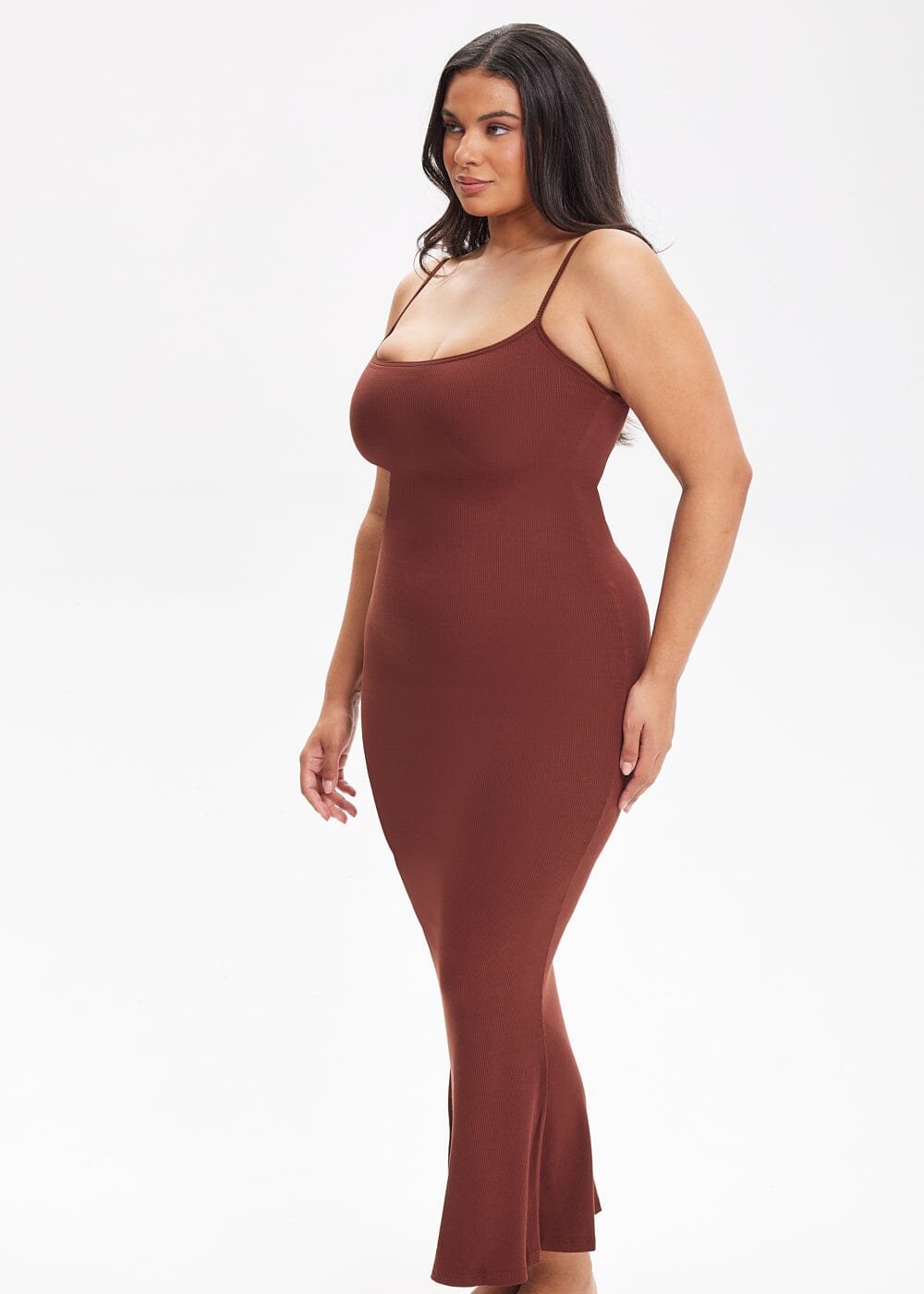 Built-In Shapewear Shorts Spaghetti Strap Midi Dress - She's Waisted