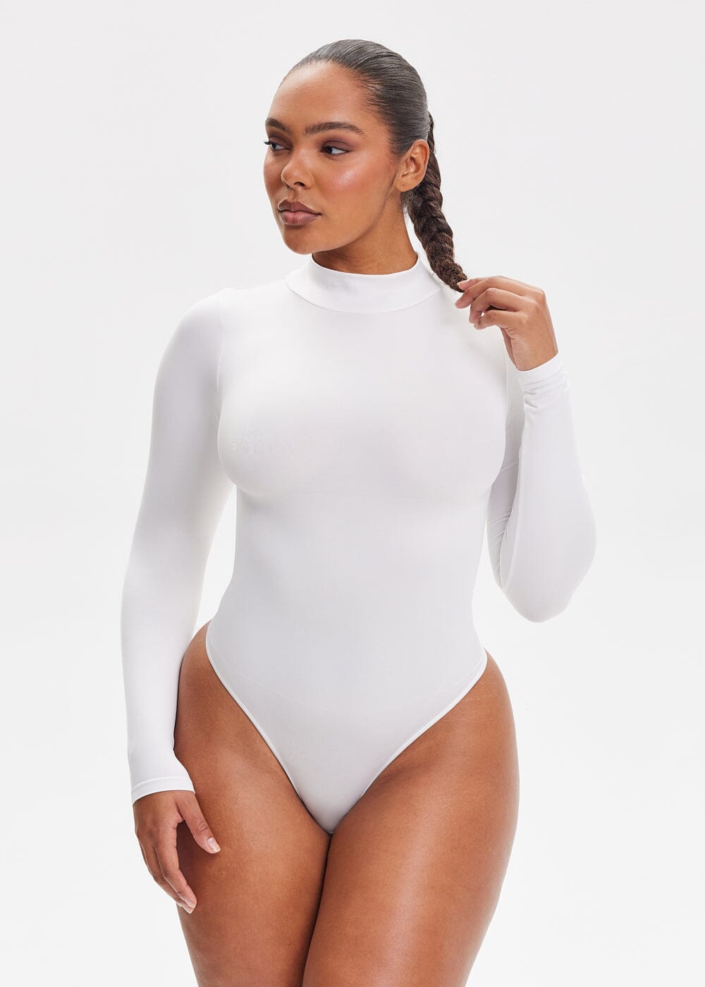 Turtle Neck Long Sleeve Thong Bodysuit - She's Waisted