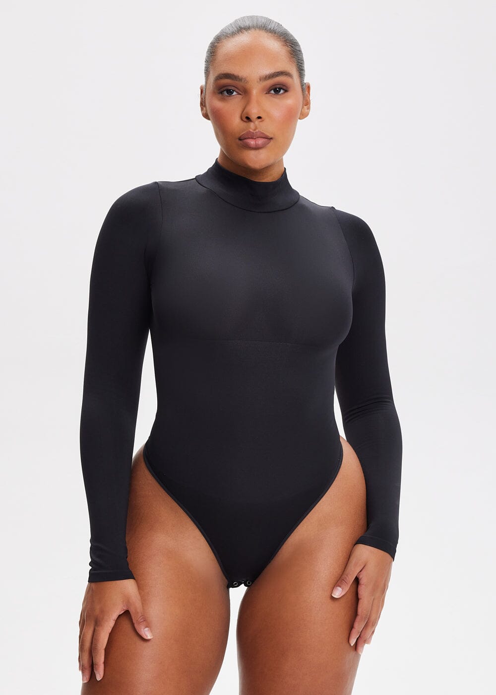 Turtle Neck Long Sleeve Thong Bodysuit - She's Waisted