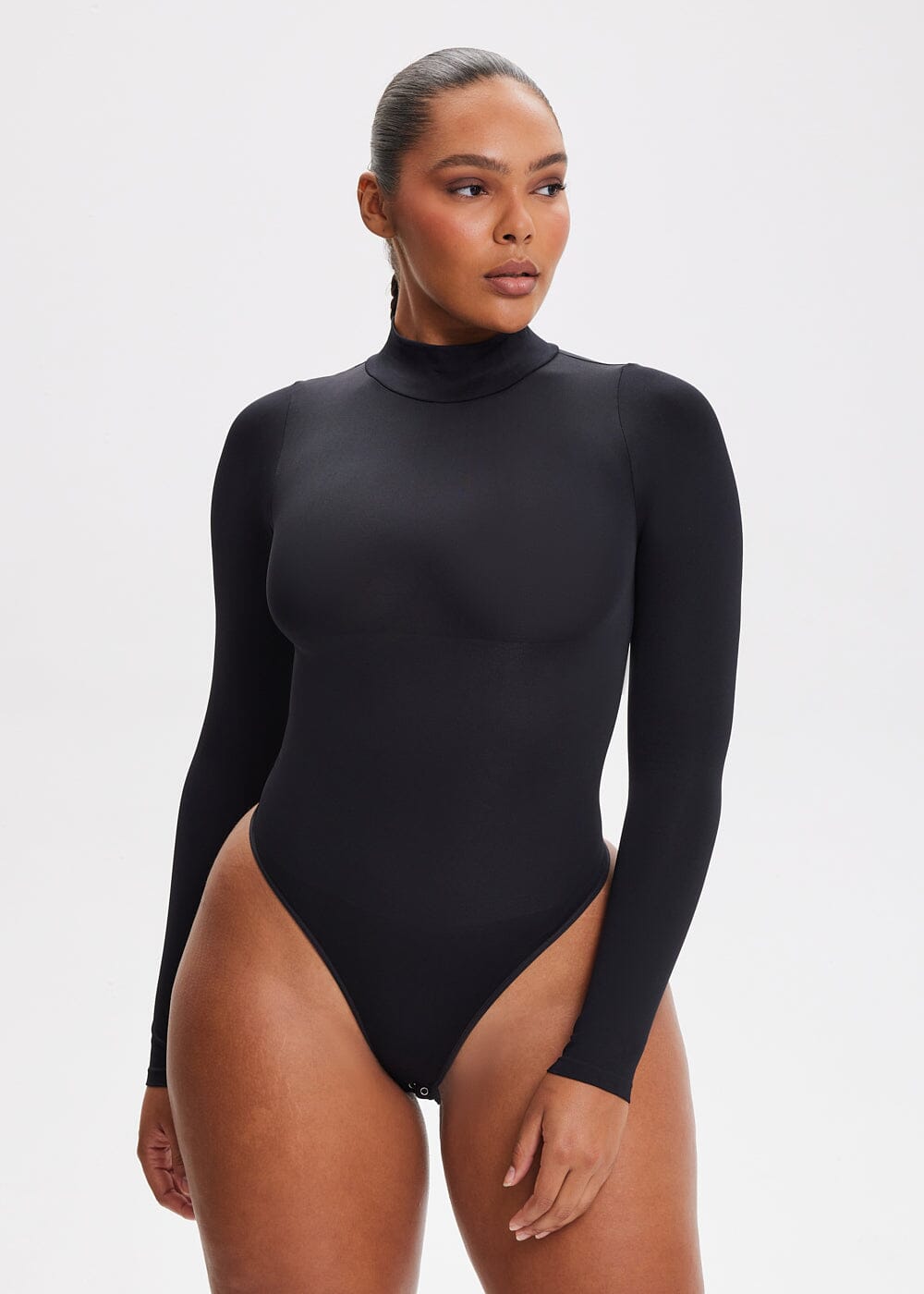 Turtle Neck Long Sleeve Thong Bodysuit - She's Waisted