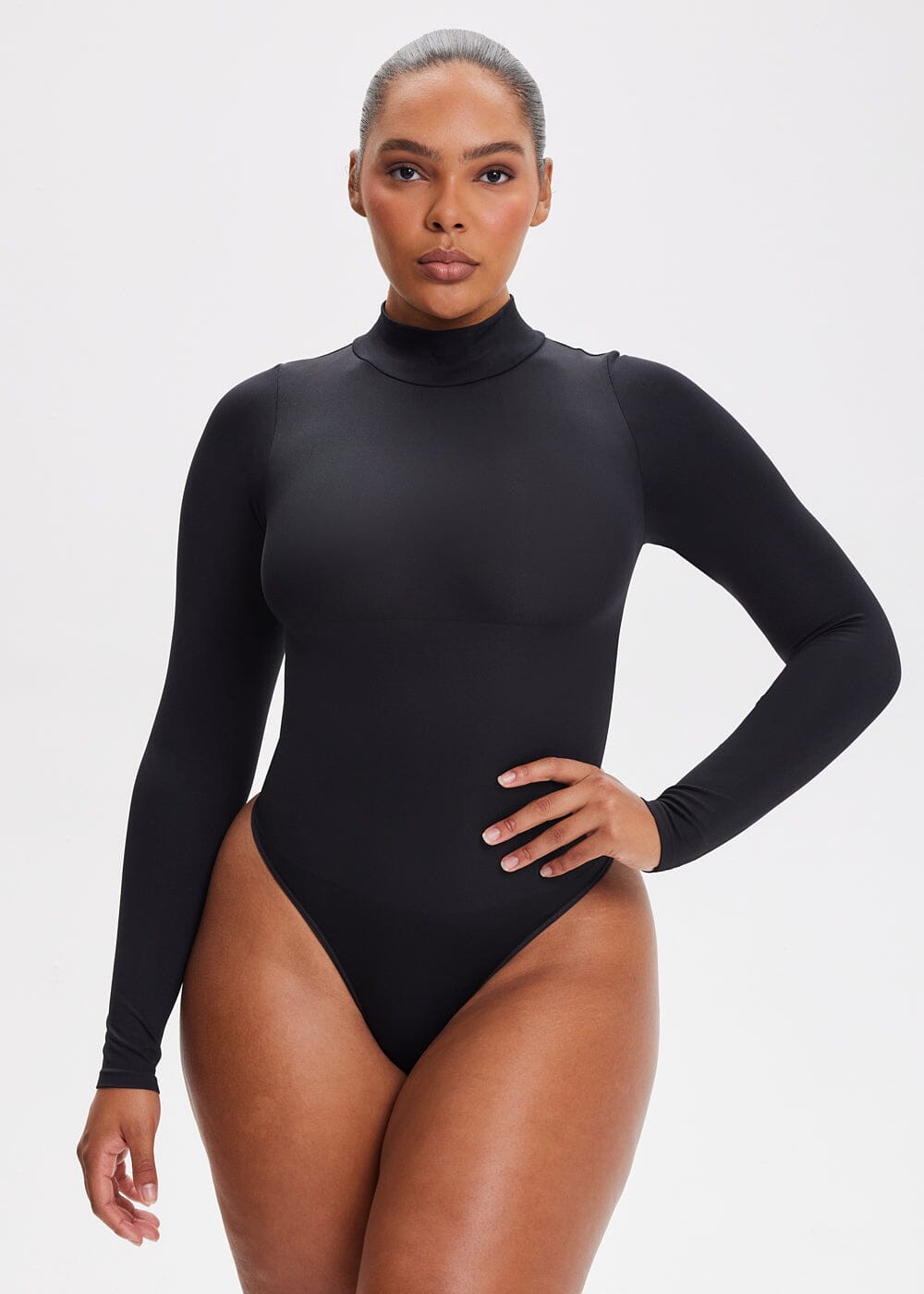 Turtle Neck Long Sleeve Thong Bodysuit - She's Waisted