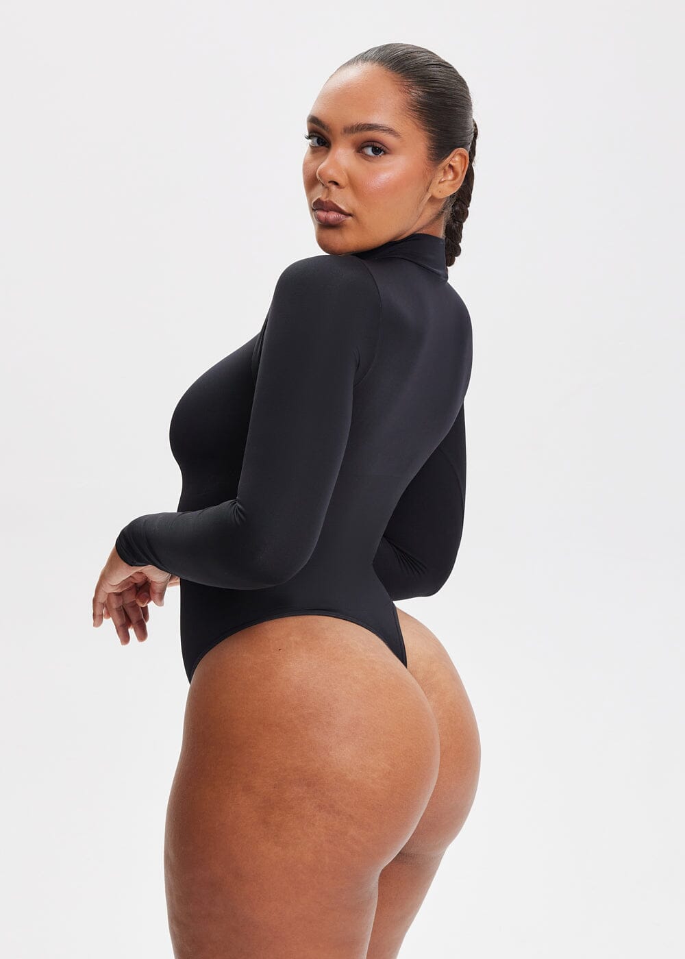 Turtle Neck Long Sleeve Thong Bodysuit - She's Waisted