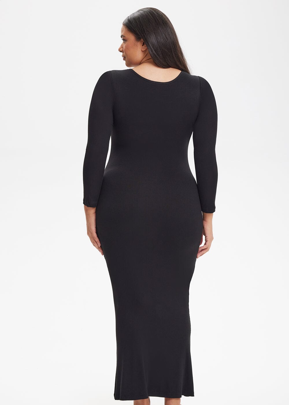 Built-In Shapewear Shorts Long Sleeve Midi Dress - She's Waisted