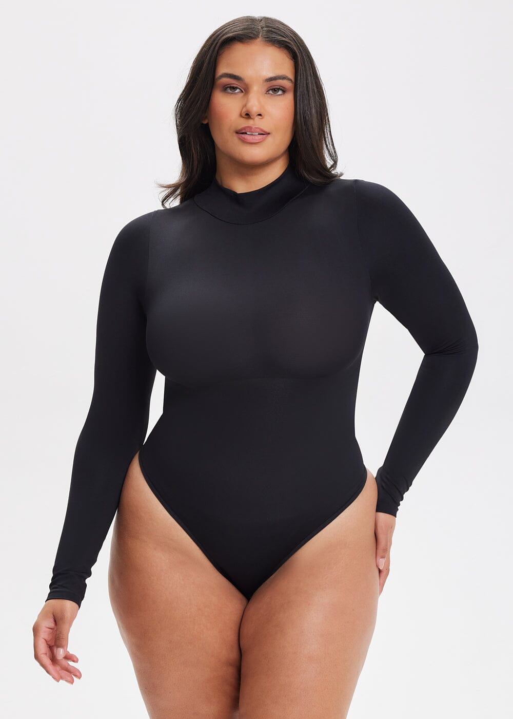 Turtle Neck Long Sleeve Thong Bodysuit - She's Waisted