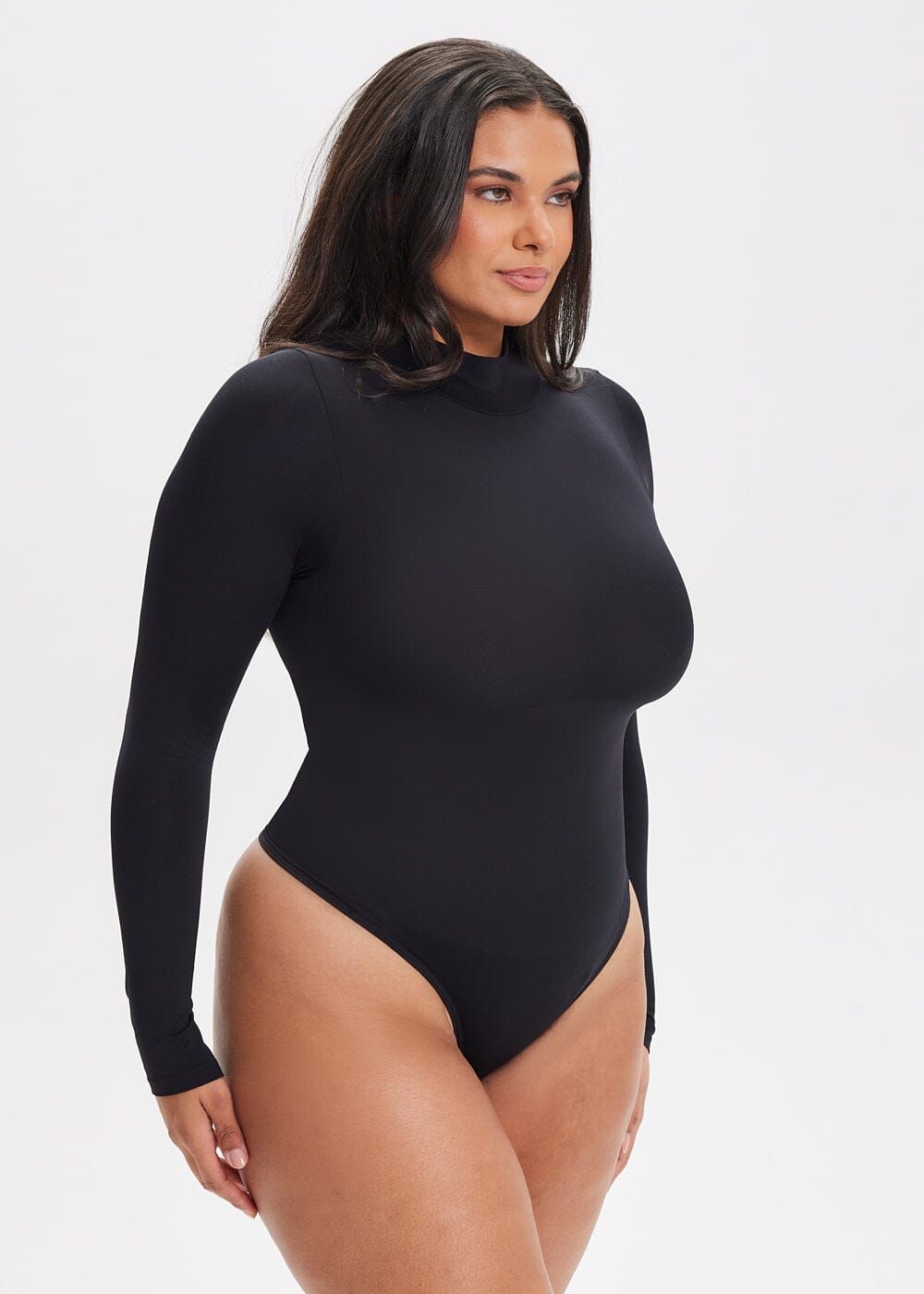 Turtle Neck Long Sleeve Thong Bodysuit - She's Waisted