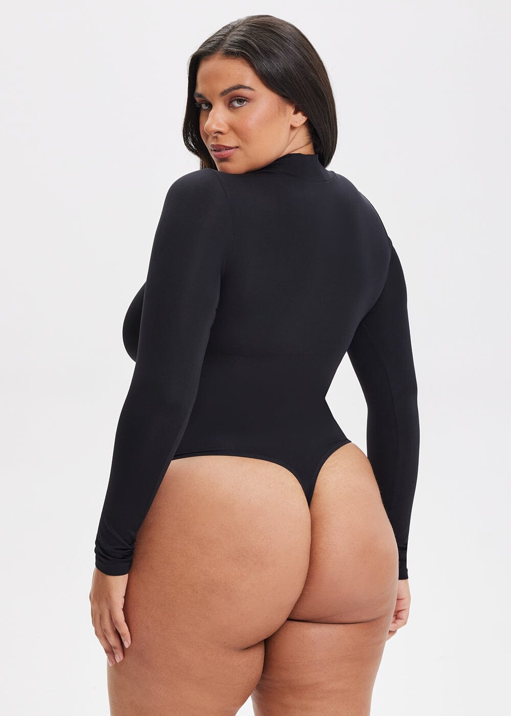 Turtle Neck Long Sleeve Thong Bodysuit - She's Waisted