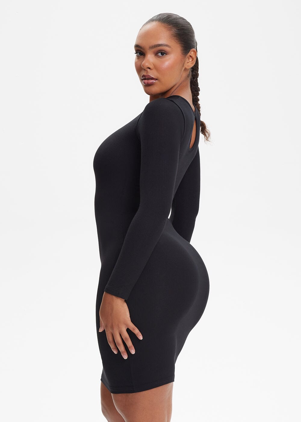 Built-In Shapewear Shorts Long Sleeve Above Knee - She's Waisted