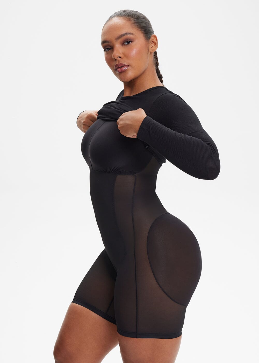 Built-In Shapewear Shorts Long Sleeve Above Knee - She's Waisted