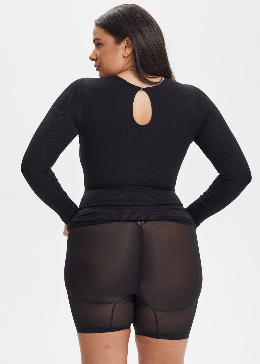 Built-In Shapewear Shorts Long Sleeve Above Knee - She's Waisted