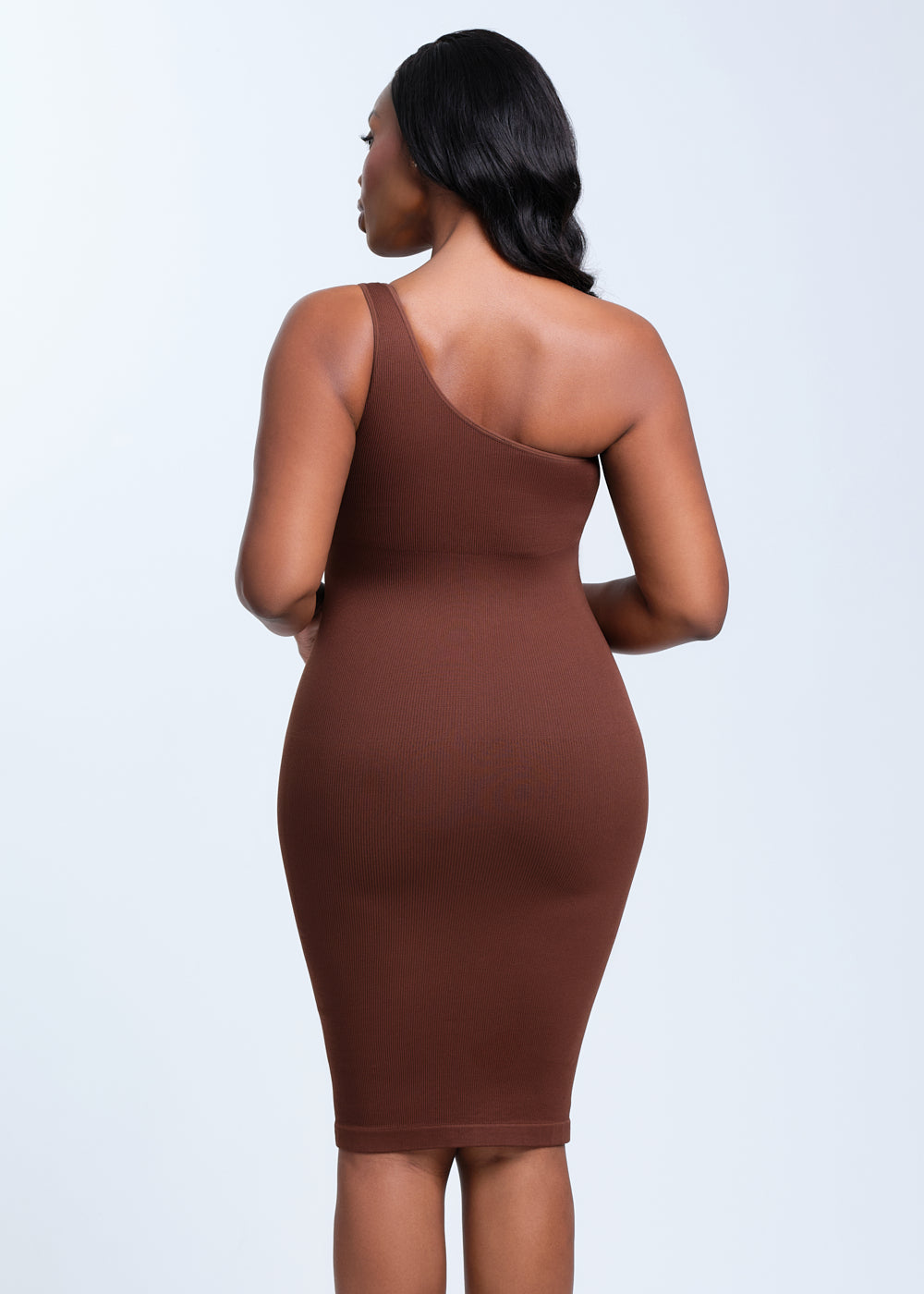 SnatchedKnit One-Shoulder Knee Dress