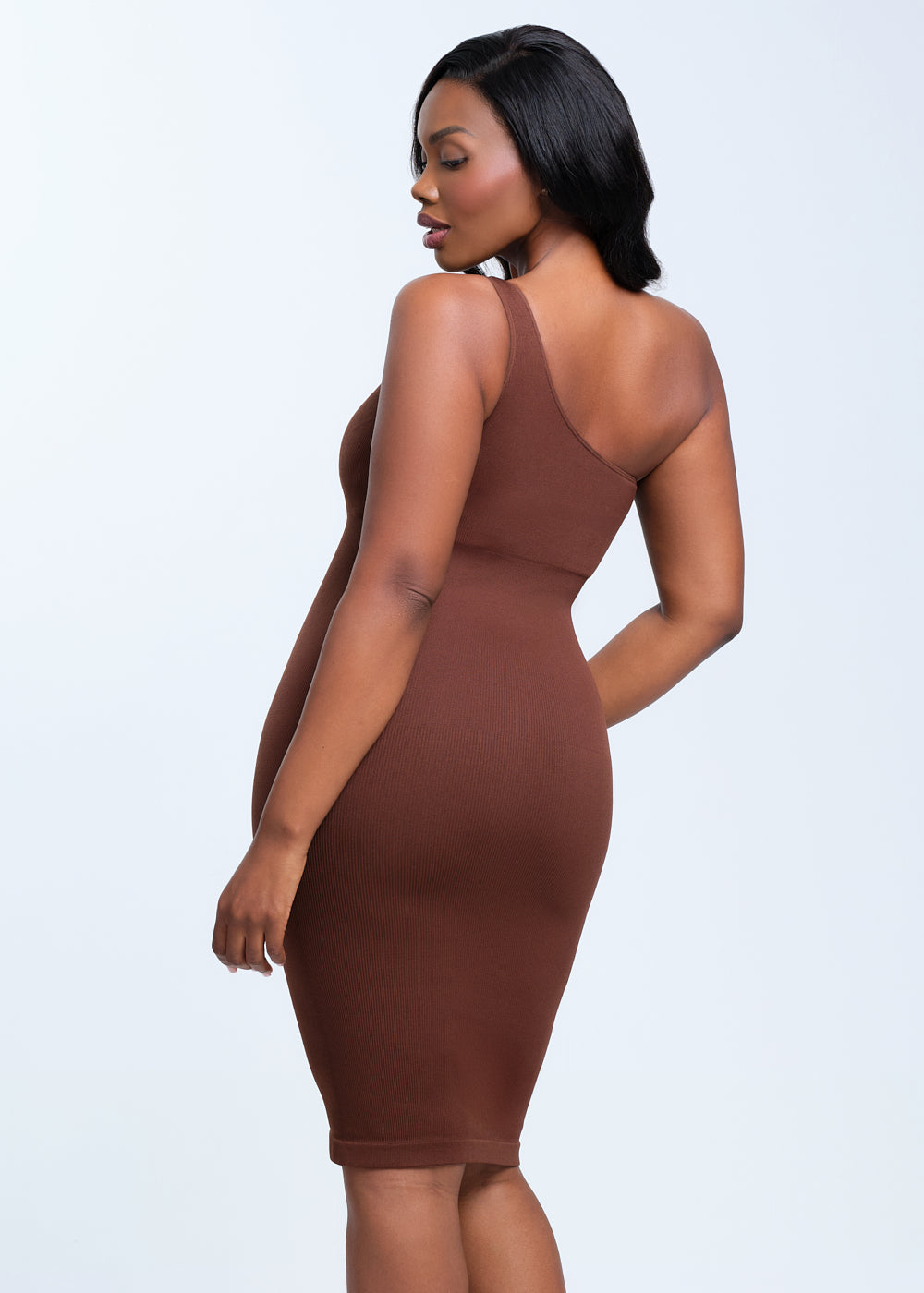SnatchedKnit One-Shoulder Knee Dress