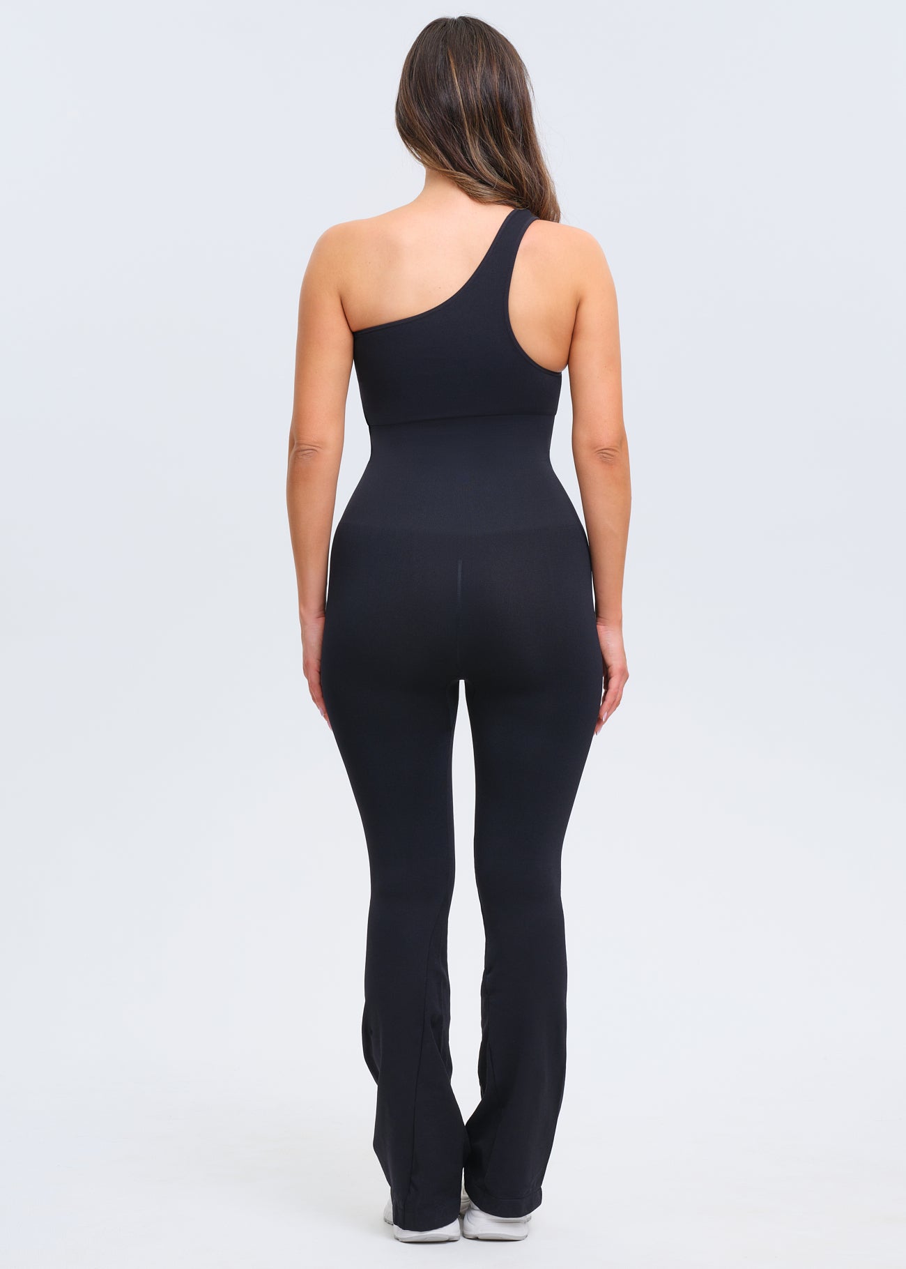 SnatchedKnit One-Shoulder Flare Jumpsuit