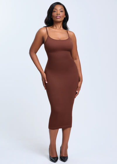 Waffle-Knit Tied Spaghetti Strap Dress