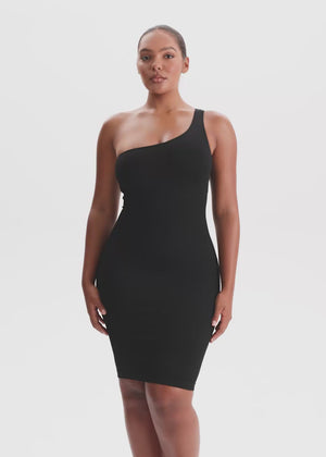 SnatchedKnit One-Shoulder Knee Dress
