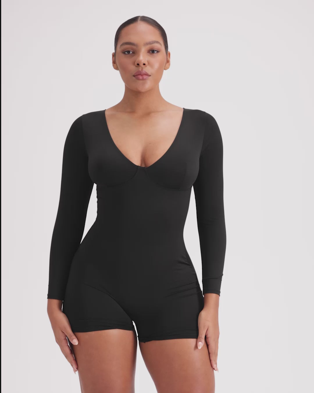 Long Sleeve Plunge Bodysuit Shorts