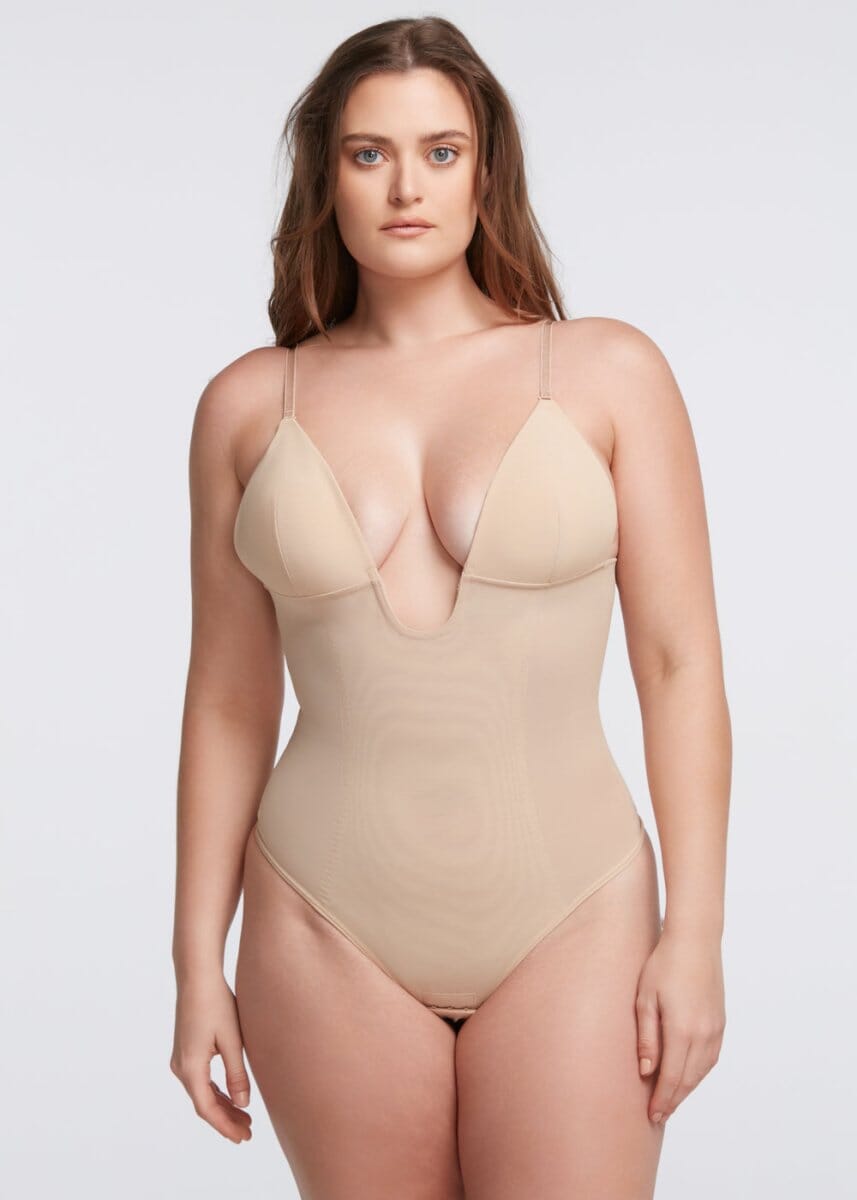 Plunge Shaping Bodysuit Thong - She's Waisted