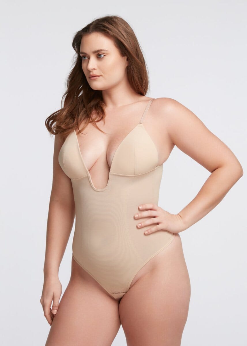 Plunge Shaping Bodysuit Thong - She's Waisted