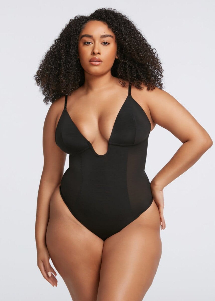 Plunge Shaping Bodysuit Thong - She's Waisted