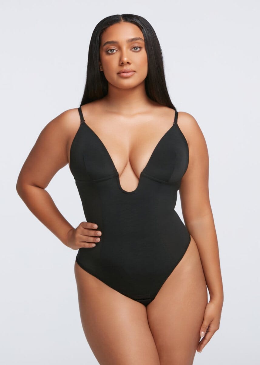 Plunge Shaping Bodysuit Thong - She's Waisted