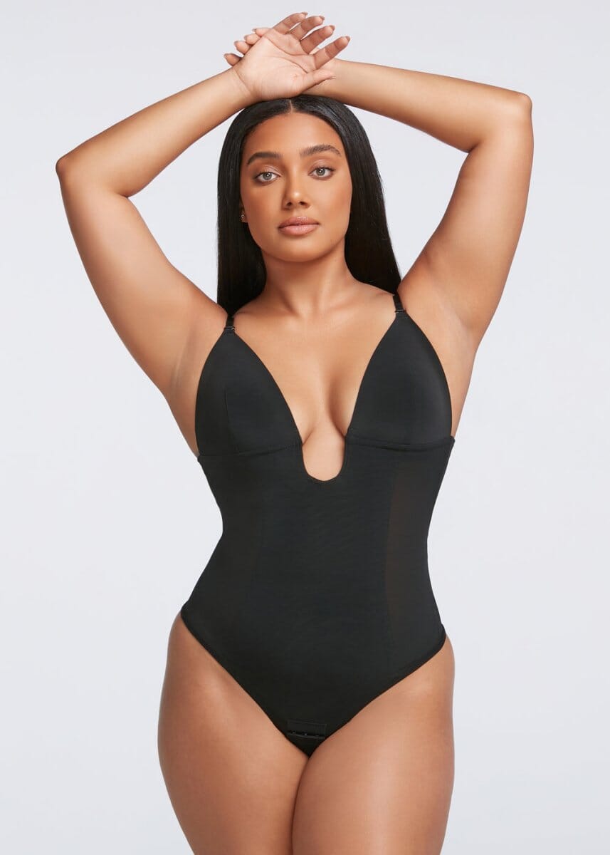 Plunge Shaping Bodysuit Thong - She's Waisted